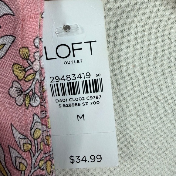 New Loft Leaf Print Sleeveless Blouse size Medium Pink‎ - Picture 4 of 8